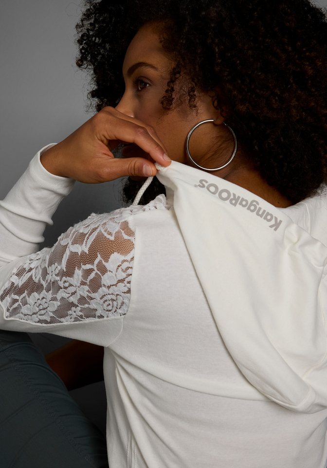 KangaROOS Kapuzenshirt Langarm, figurbetonter Schnitt, mit Spitze und Print, aus Baumwolle – Bild 5 von 5
