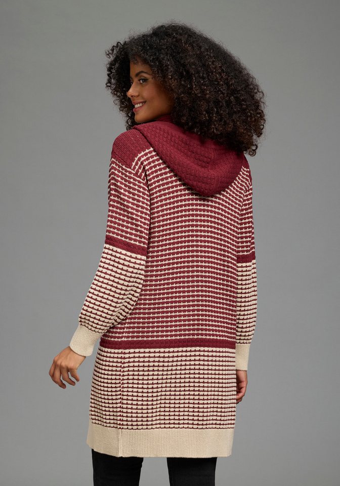 KangaROOS Kapuzenstrickjacke mit gemustertem Design, lange Form, lässig geschnitten – Bild 3 von 5