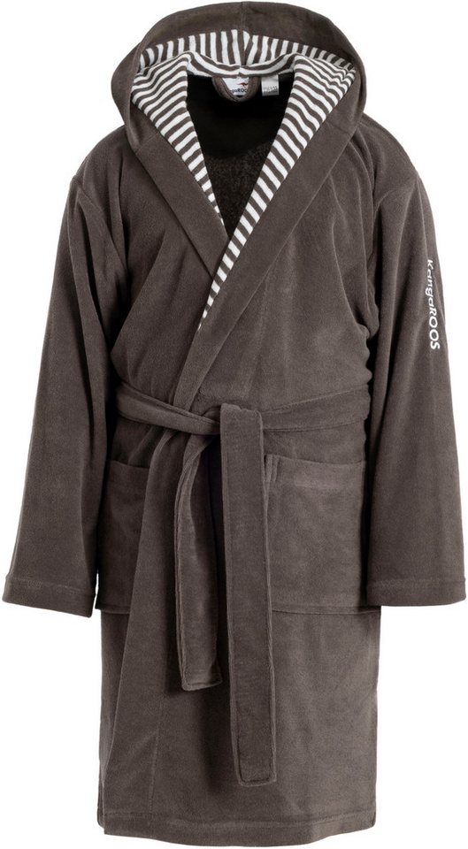 KangaROOS Kinderbademantel Dalia, Ideal für Zuhause, Schwimmbad oder im Urlaub, Langform, Veloursfrottier, Kapuze, Gürtel, Uni-Farben mit Streifen – Bild 2 von 5