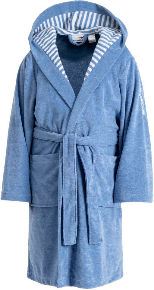 KangaROOS Kinderbademantel Dalia, Ideal für Zuhause, Schwimmbad oder im Urlaub, Langform, Veloursfrottier, Kapuze, Gürtel, Uni-Farben mit Streifen – Bild 2 von 5