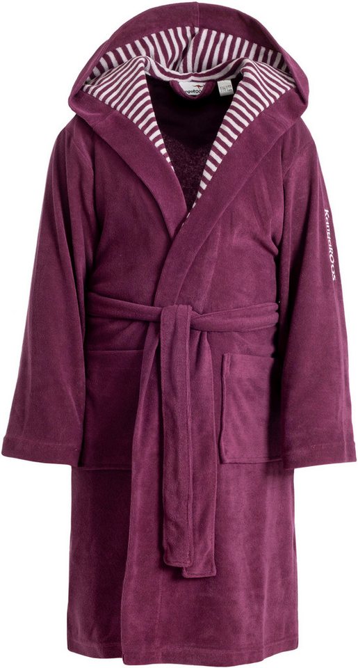 KangaROOS Kinderbademantel Dalia, Ideal für Zuhause, Schwimmbad oder im Urlaub, Langform, Veloursfrottier, Kapuze, Gürtel, Uni-Farben mit Streifen – Bild 2 von 5