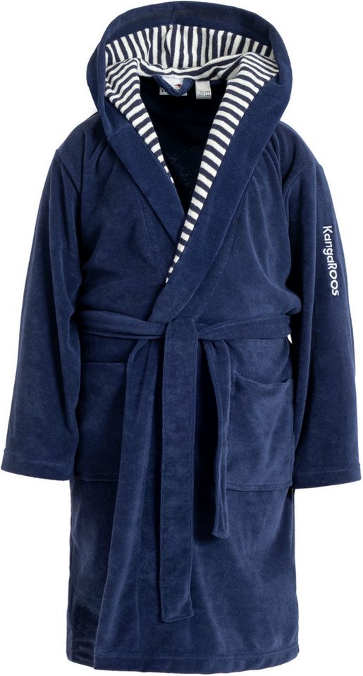 KangaROOS Kinderbademantel Dalia, Ideal für Zuhause, Schwimmbad oder im Urlaub, Langform, Veloursfrottier, Kapuze, Gürtel, Uni-Farben mit Streifen – Bild 2 von 5