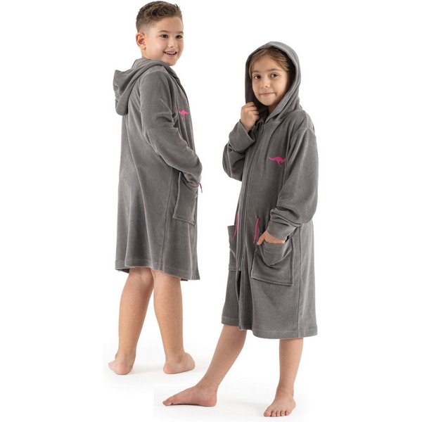 KangaROOS Kinderbademantel Kira, Ideal für Zuhause, Schwimmbad oder im Urlaub, Kurzform, Leichtfrottier, Kapuze, Reißverschluss, modernen, sportliches Design, l