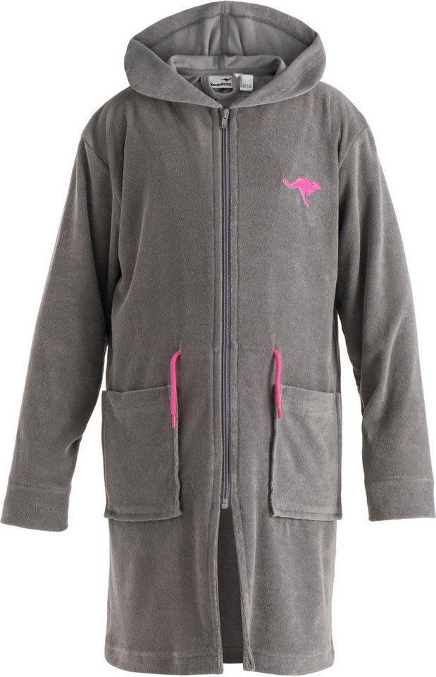 KangaROOS Kinderbademantel Kira, Ideal für Zuhause, Schwimmbad oder im Urlaub, Kurzform, Leichtfrottier, Kapuze, Reißverschluss, modernen, sportliches Design, l – Bild 2 von 5