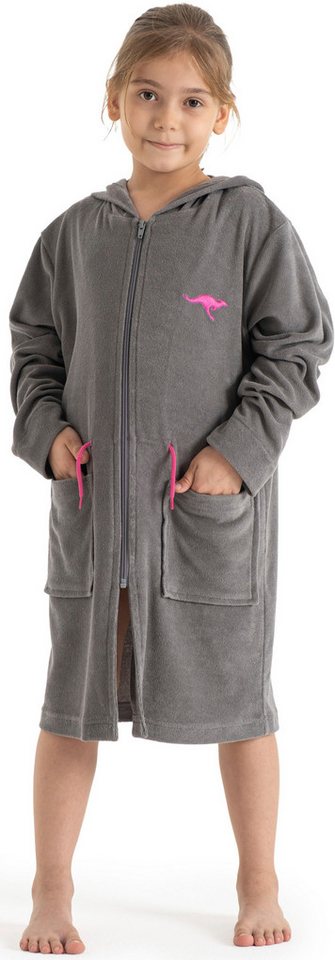 KangaROOS Kinderbademantel Kira, Ideal für Zuhause, Schwimmbad oder im Urlaub, Kurzform, Leichtfrottier, Kapuze, Reißverschluss, modernen, sportliches Design, l – Bild 4 von 5