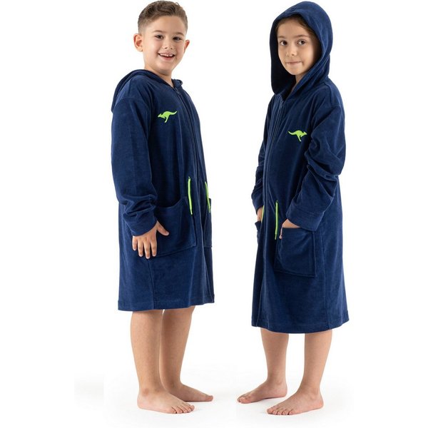 KangaROOS Kinderbademantel Kira, Ideal für Zuhause, Schwimmbad oder im Urlaub, Kurzform, Leichtfrottier, Kapuze, Reißverschluss, modernen, sportliches Design, l