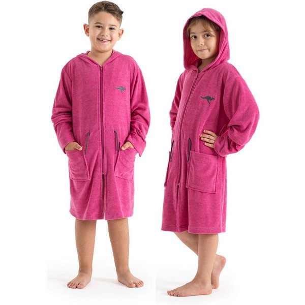 KangaROOS Kinderbademantel Kira, Ideal für Zuhause, Schwimmbad oder im Urlaub, Kurzform, Leichtfrottier, Kapuze, Reißverschluss, modernen, sportliches Design, l