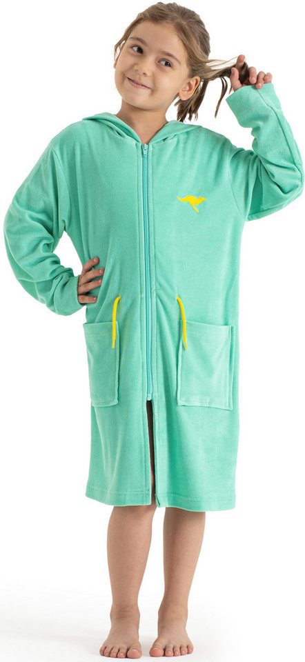 KangaROOS Kinderbademantel Kira, Ideal für Zuhause, Schwimmbad oder im Urlaub, Kurzform, Leichtfrottier, Kapuze, Reißverschluss, modernen, sportliches Design, l – Bild 4 von 5