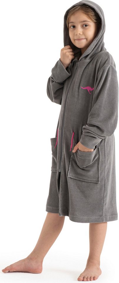 KangaROOS Kinderbademantel Kira, Ideal für Zuhause, Schwimmbad oder im Urlaub, Kurzform, Leichtfrottier, Kapuze, Reißverschluss, modernen, sportliches Design, l – Bild 5 von 5