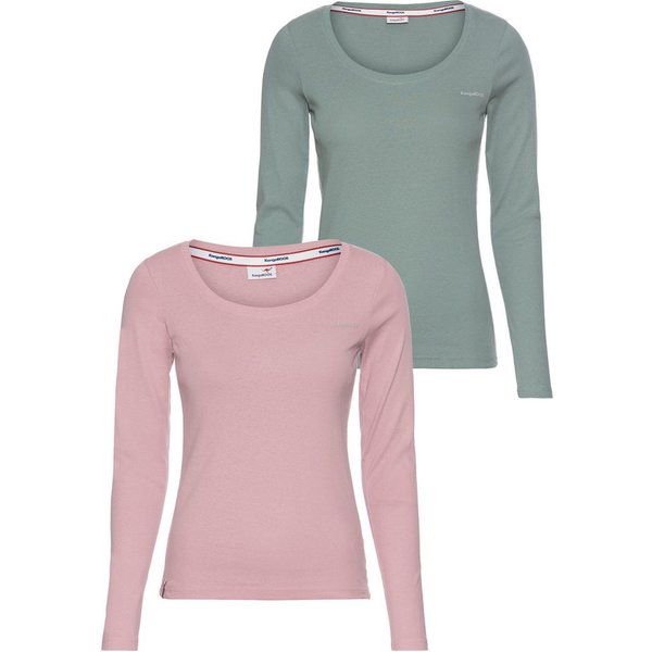 KangaROOS Langarmshirt (2er-Pack) im 2er-Pack, hüftbedeckende Länge, Basic-Passform, Langarm