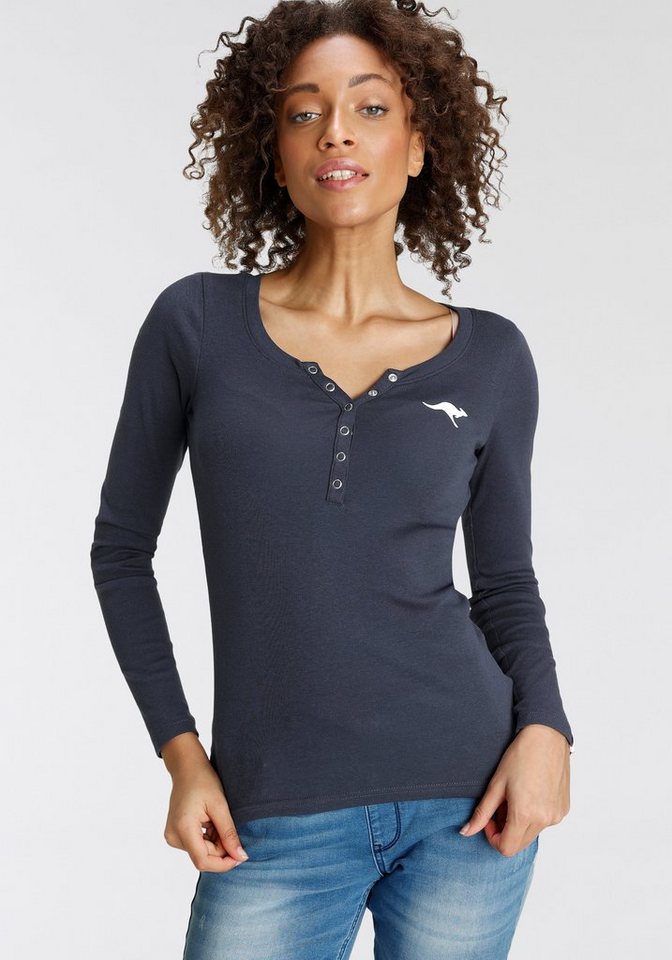 KangaROOS Langarmshirt figurbetonte Passform, hüftlange Schnittform, aus Rippware – Bild 2 von 5