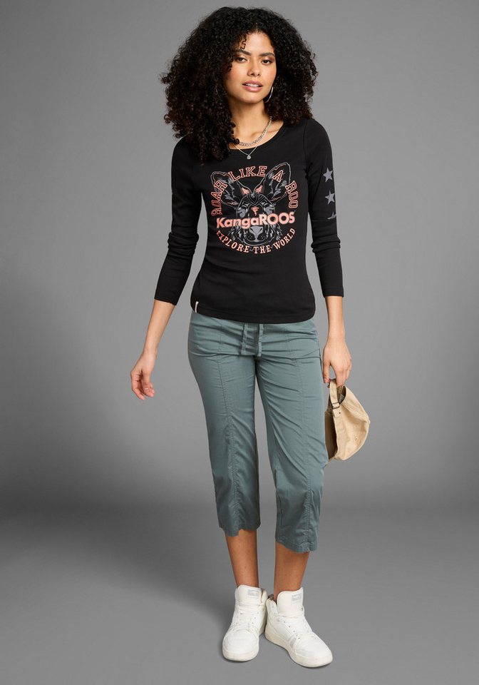 KangaROOS Langarmshirt Langarm, unifarben mit Farbeinsatz und Logodruck – Bild 4 von 5