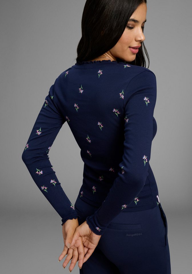 KangaROOS Langarmshirt mit V-Ausschnitt, figurbetonte Passform, hüftlange Form, aus Rippware – Bild 2 von 5
