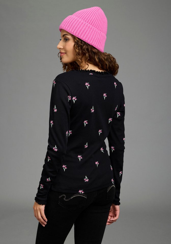 KangaROOS Langarmshirt mit V-Ausschnitt, figurbetonte Passform, hüftlange Form, aus Rippware – Bild 3 von 5
