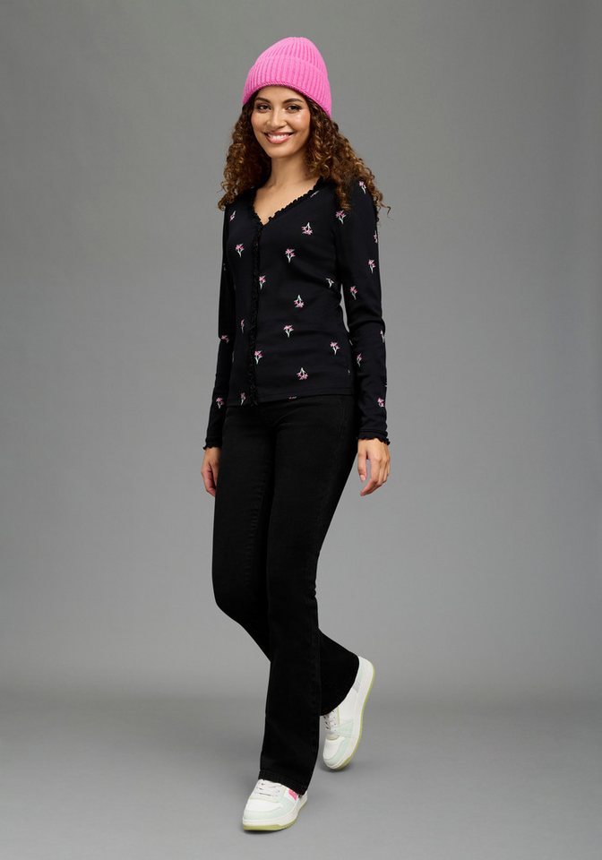 KangaROOS Langarmshirt mit V-Ausschnitt, figurbetonte Passform, hüftlange Form, aus Rippware – Bild 4 von 5