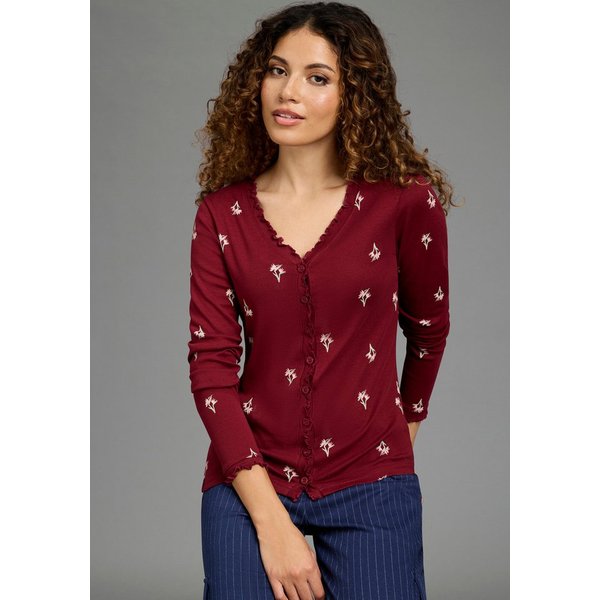 KangaROOS Langarmshirt mit V-Ausschnitt, figurbetonte Passform, hüftlange Form, aus Rippware