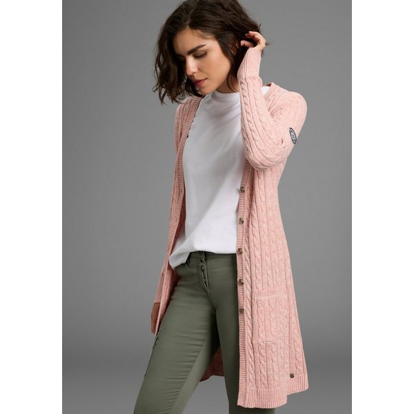 KangaROOS Longstrickjacke mit Knöpfen, po-bedeckende Länge, figurbetonte Passform