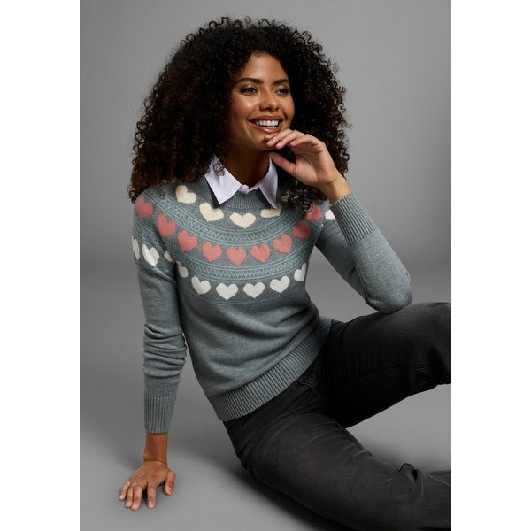 KangaROOS Norwegerpullover mit Rundhalsausschnitt, hüftlange Form, figurumspielende Passform