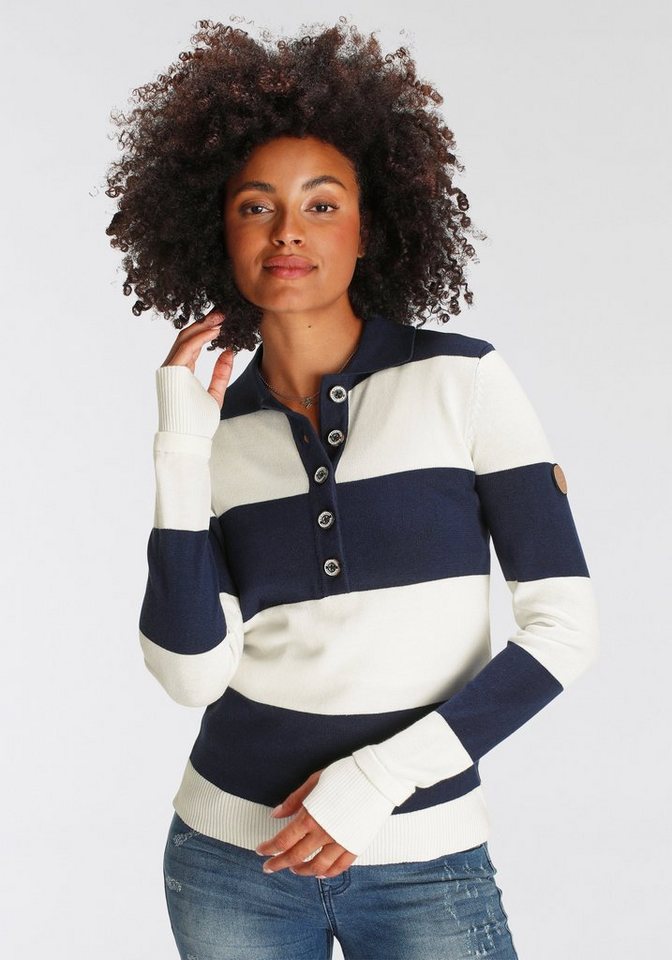 KangaROOS Polokragenpullover mit modischer Knopfleiste & maritimen Blockstreifen – Bild 2 von 5