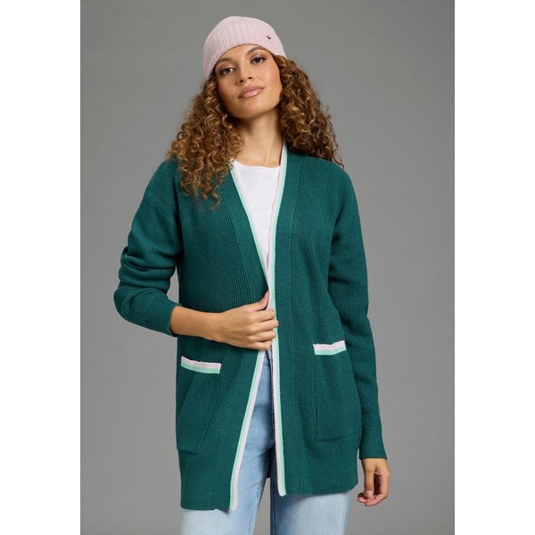 KangaROOS Strickjacke hüftbedeckende Länge, Kontrastdetails, offene Form