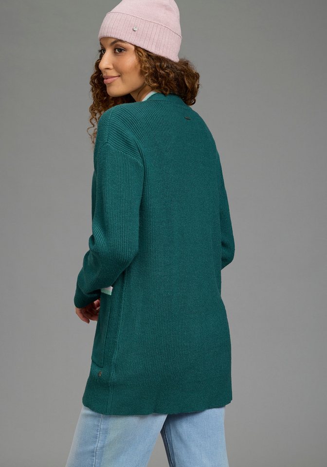 KangaROOS Strickjacke hüftbedeckende Länge, Kontrastdetails, offene Form – Bild 3 von 5