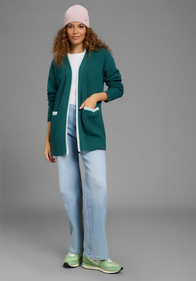 KangaROOS Strickjacke hüftbedeckende Länge, Kontrastdetails, offene Form – Bild 4 von 5