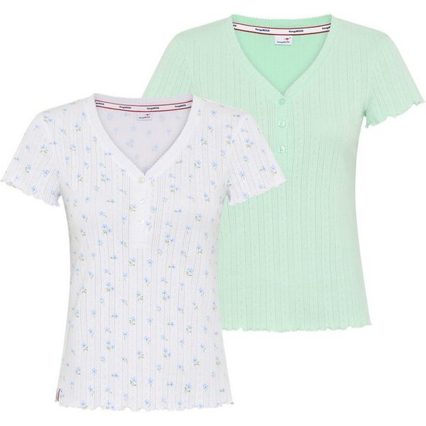 KangaROOS T-Shirt (Packung, 2-tlg., Doppelpack) mit Knopfleiste aus Pointelle
