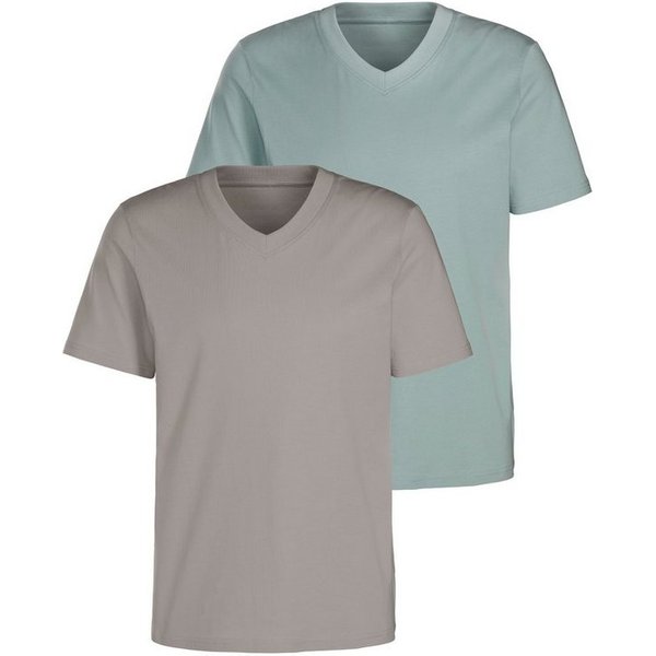 KangaROOS T-Shirt Regular Fit, (2er-Pack) Freizeitshirt mit Kurzarm, V-Ausschnitt aus reine Baumwolle