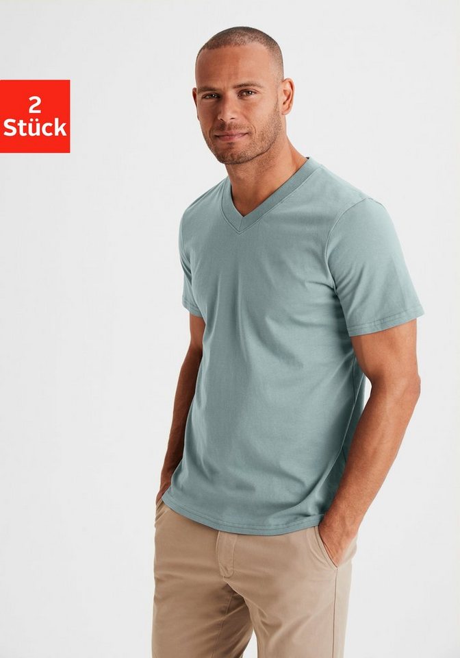 KangaROOS T-Shirt Regular Fit, (2er-Pack) Freizeitshirt mit Kurzarm, V-Ausschnitt aus reine Baumwolle – Bild 2 von 5