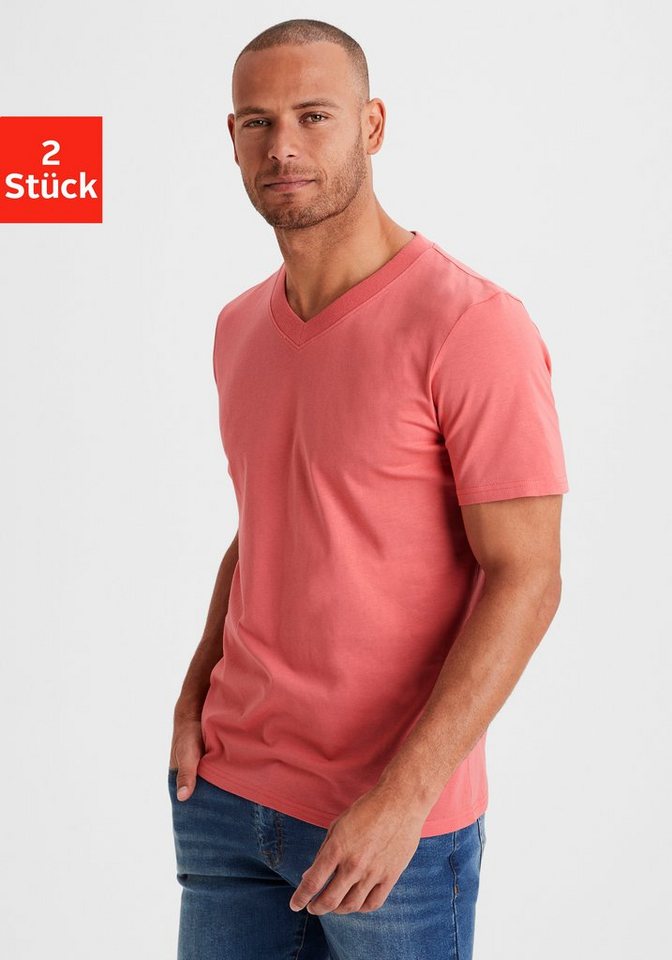 KangaROOS T-Shirt Regular Fit, (2er-Pack) Freizeitshirt mit Kurzarm, V-Ausschnitt aus reine Baumwolle – Bild 2 von 5