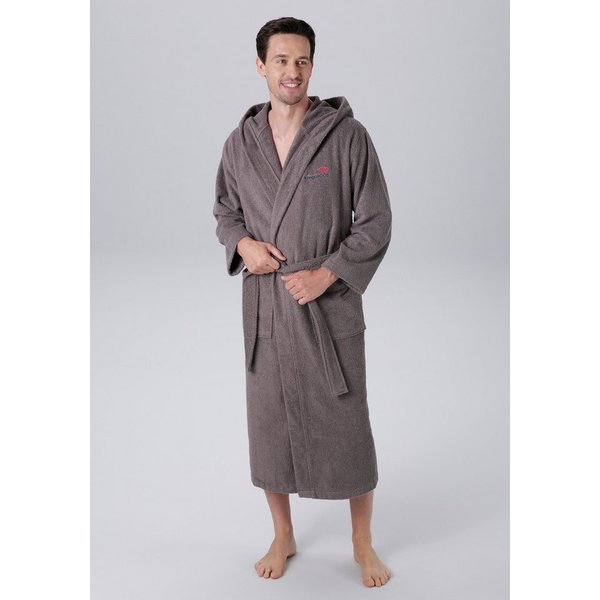 KangaROOS Unisex-Bademantel Cassidy, für Damen & Herren, Standardlänge & Überlänge, Langform, Walkfrottee, Kapuze, Gürtel, mit Taschen, Männer und Frauen, Baumw