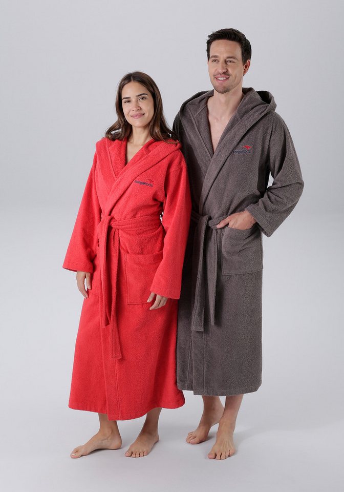 KangaROOS Unisex-Bademantel Cassidy, für Damen & Herren, Standardlänge & Überlänge, Langform, Walkfrottee, Kapuze, Gürtel, mit Taschen, Männer und Frauen, Baumw – Bild 3 von 5
