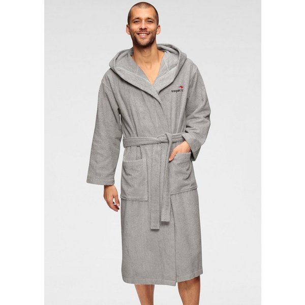 KangaROOS Unisex-Bademantel Cassidy, für Damen & Herren, Standardlänge & Überlänge, Langform, Walkfrottee, Kapuze, Gürtel, mit Taschen, Männer und Frauen, Baumw