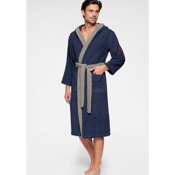 KangaROOS Unisex-Bademantel Henry, ideal für Sauna & Spa, Hotelbademantel, Morgenmantel, Langform, Walkfrottee, Kapuze, Gürtel, Bademäntel für Damen & Herren, L
