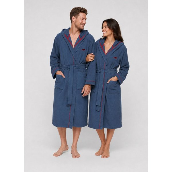 KangaROOS Unisex-Bademantel Luke, ideal für Sauna & Spa, Hotelbademantel, Morgenmantel, Langform, Walkfrottee, Kapuze, Gürtel, für Damen & Herren, Bademantel mi
