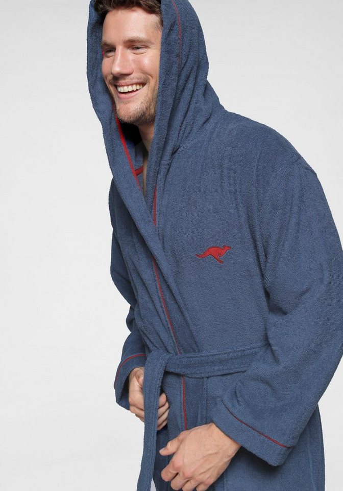 KangaROOS Unisex-Bademantel Luke, ideal für Sauna & Spa, Hotelbademantel, Morgenmantel, Langform, Walkfrottee, Kapuze, Gürtel, für Damen & Herren, Bademantel mi – Bild 5 von 5