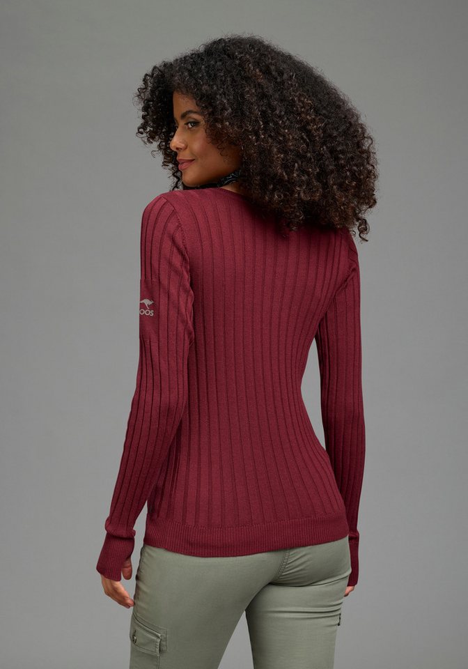 KangaROOS V-Ausschnitt-Pullover hüftlange Schnittform, mit Rippstrick, figurbetonte Passform – Bild 2 von 5