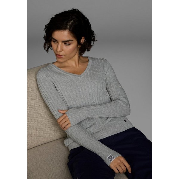 KangaROOS V-Ausschnitt-Pullover hüftlange Schnittform, mit Rippstrick, figurbetonte Passform