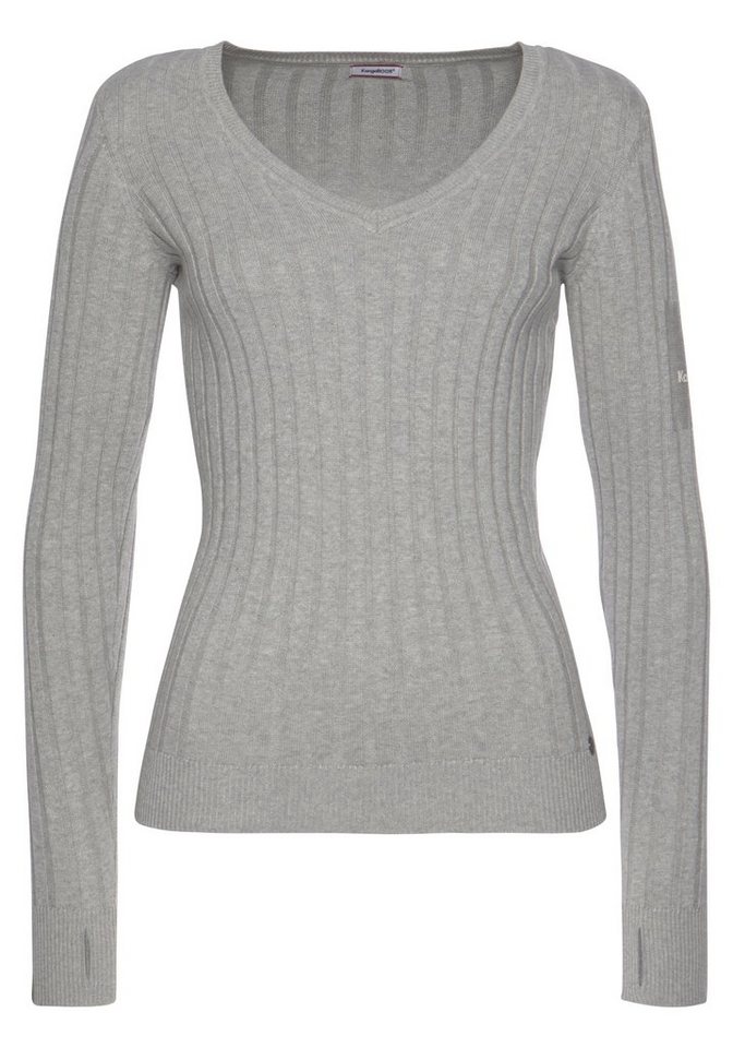 KangaROOS V-Ausschnitt-Pullover hüftlange Schnittform, mit Rippstrick, figurbetonte Passform – Bild 5 von 5
