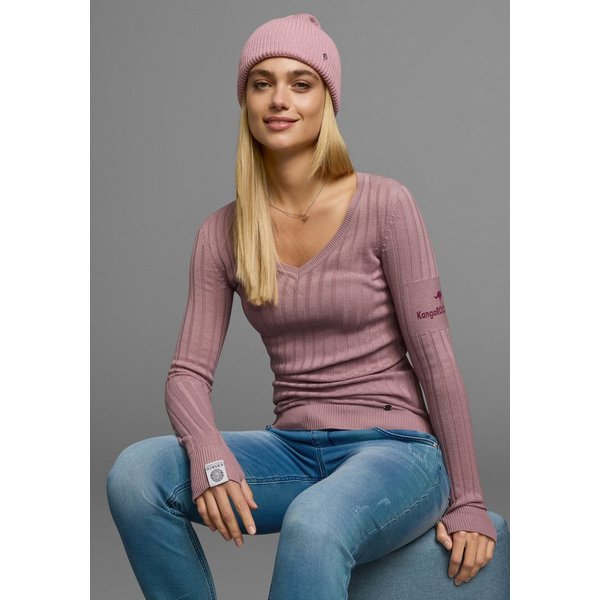 KangaROOS V-Ausschnitt-Pullover hüftlange Schnittform, mit Rippstrick, figurbetonte Passform