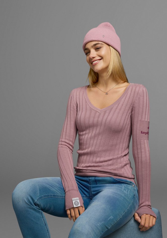KangaROOS V-Ausschnitt-Pullover hüftlange Schnittform, mit Rippstrick, figurbetonte Passform – Bild 2 von 5