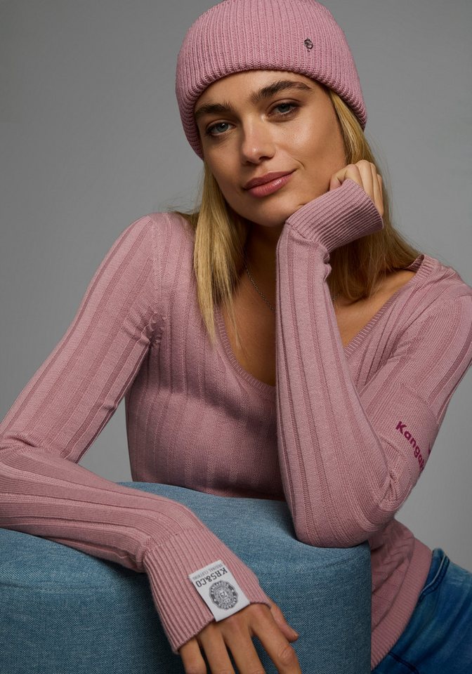 KangaROOS V-Ausschnitt-Pullover hüftlange Schnittform, mit Rippstrick, figurbetonte Passform – Bild 5 von 5