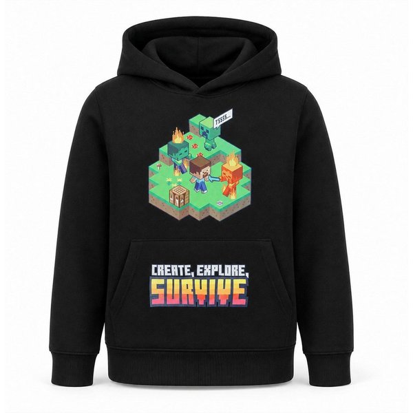 Minecraft Kapuzenpullover Minecraft Diamond Steve Kinder Hoodie Pullover Gr. 128 bis 152, 100% Baumwolle