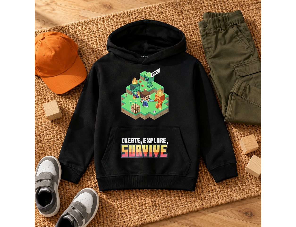 Minecraft Kapuzenpullover Minecraft Diamond Steve Kinder Hoodie Pullover Gr. 128 bis 152, 100% Baumwolle – Bild 4 von 5