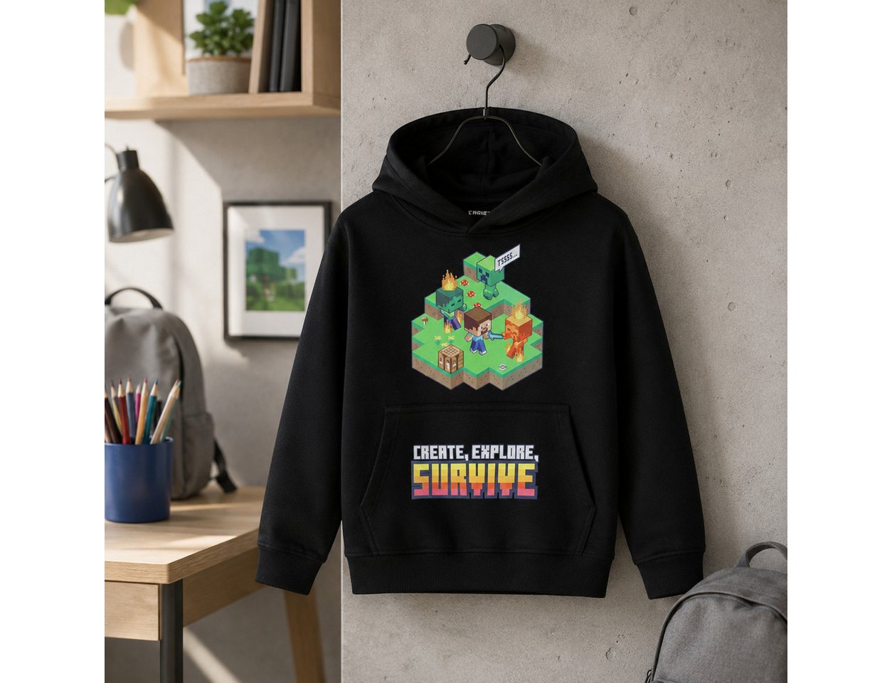 Minecraft Kapuzenpullover Minecraft Diamond Steve Kinder Hoodie Pullover Gr. 128 bis 152, 100% Baumwolle – Bild 5 von 5