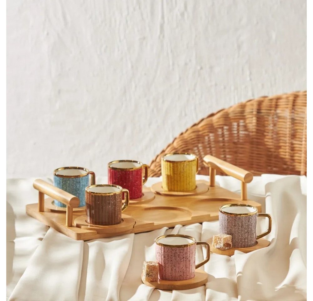 Karaca Kaffeeservice Bambus farbige Kaffeetasse Set, 6 Personen, 90 ml – Bild 3 von 5