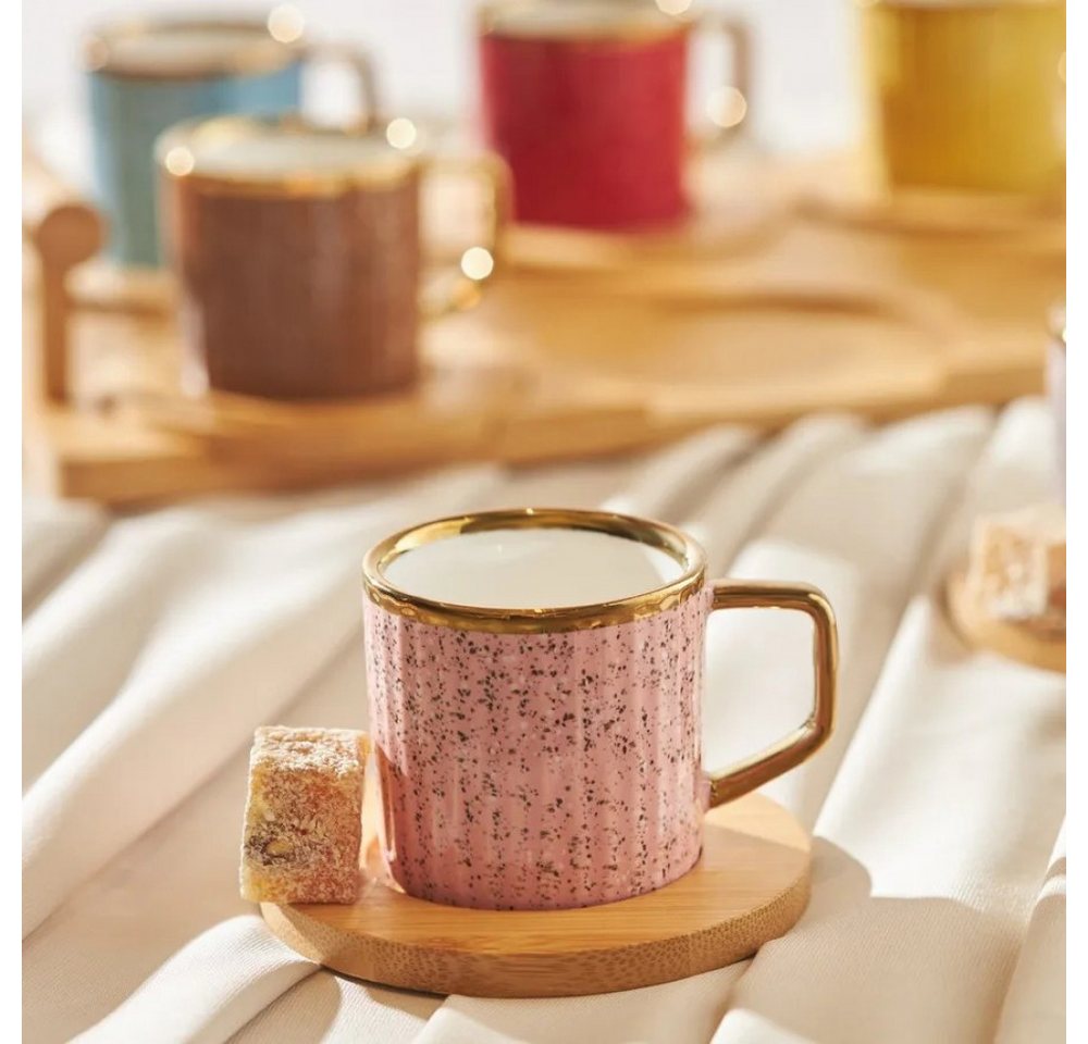 Karaca Kaffeeservice Bambus farbige Kaffeetasse Set, 6 Personen, 90 ml – Bild 5 von 5