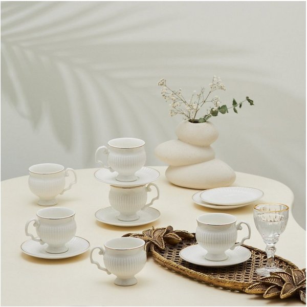 Karaca Kaffeeservice Malta 6 Personen Kaffeetassen-Set 100 ml - Stilvolle Porzellan