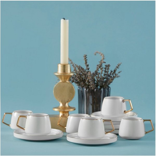 Karaca Kaffeeservice Saturn Türkische Kaffeetasse mit Untertasse Set 6 Personen Gold, 6 Personen