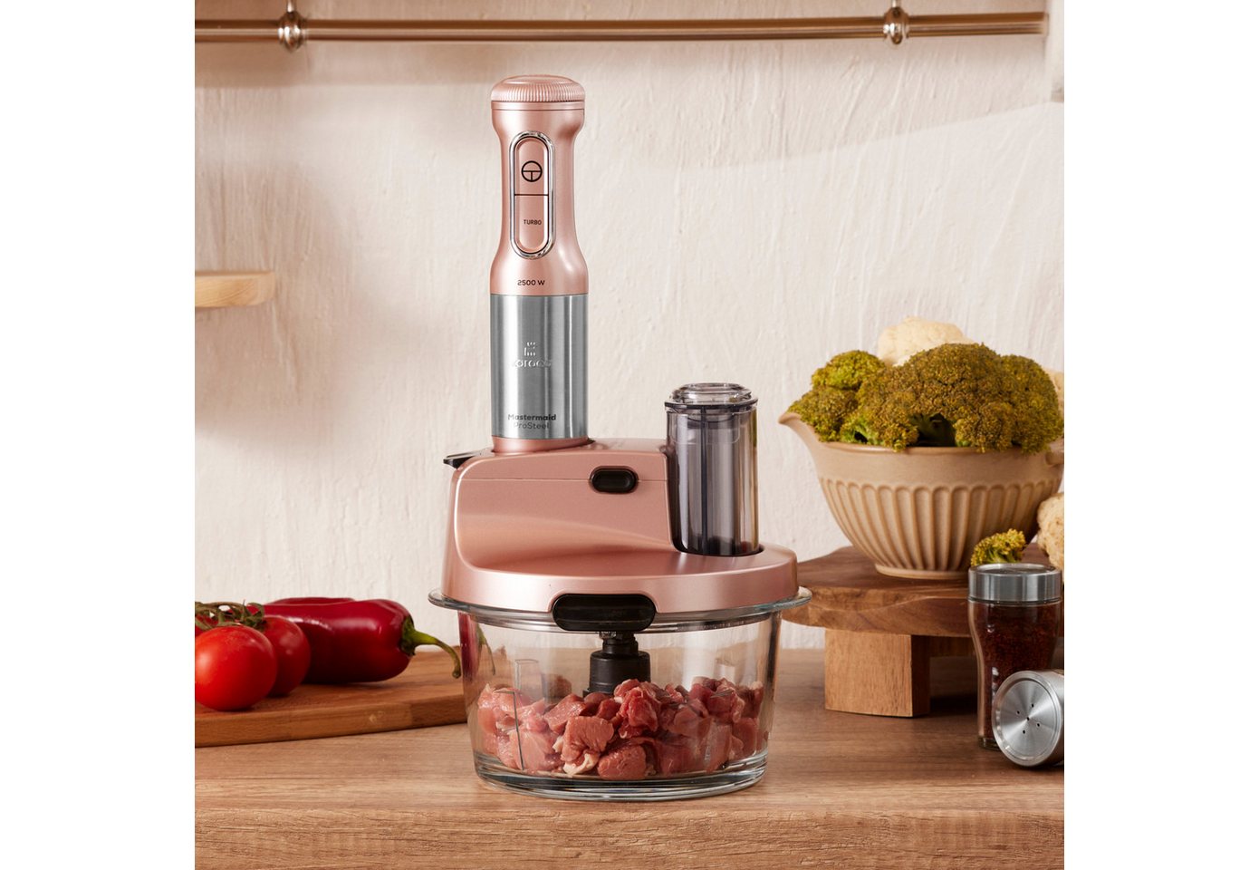 Karaca Küchenmaschine Mastermaid Küchenroboter aus Stahlglas Langer Mixer Standmixer Zeerkleinerer 2500 W Rosegold – Bild 2 von 5